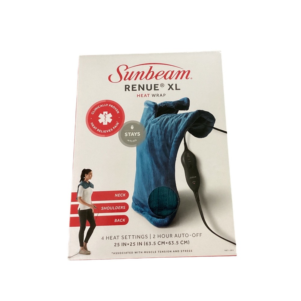 Sunbeam Renue XL Heat Wrap Neck Shoulder Back Heating Pad 4 Settings Blue